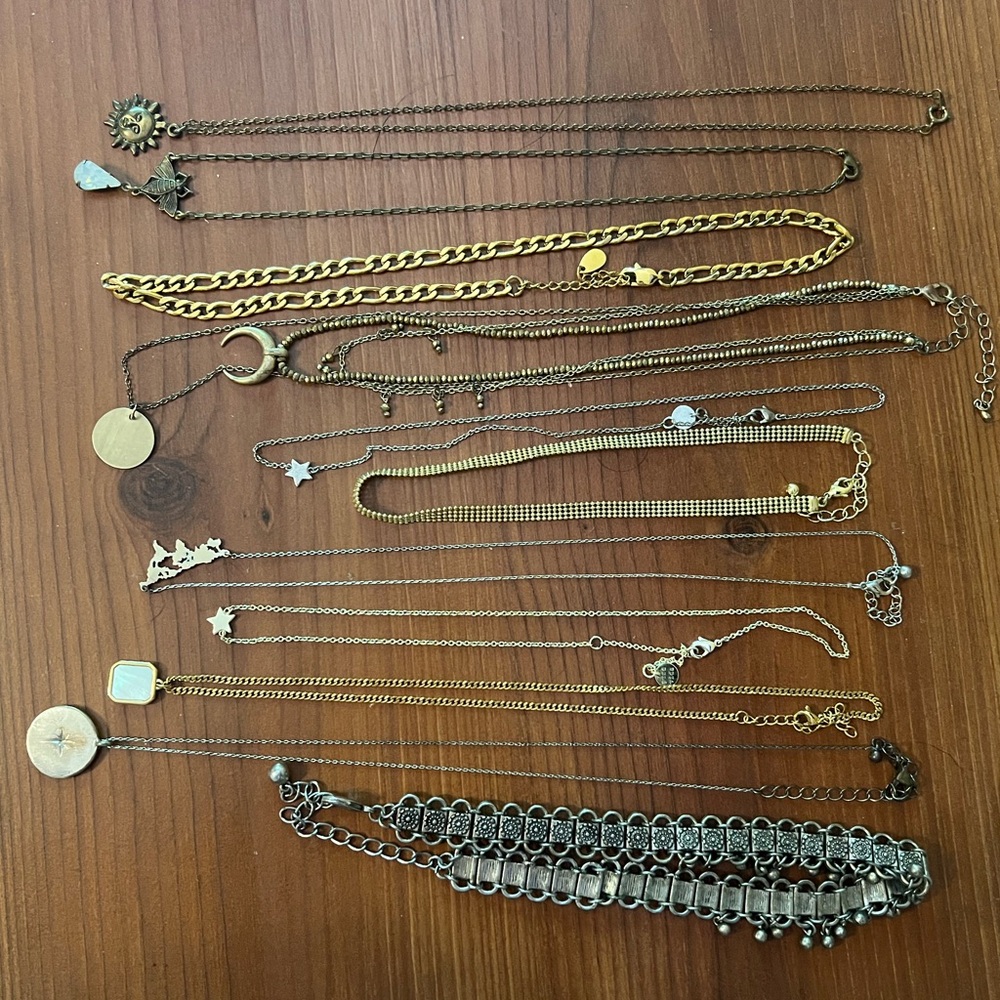 Assorted necklaces and rings